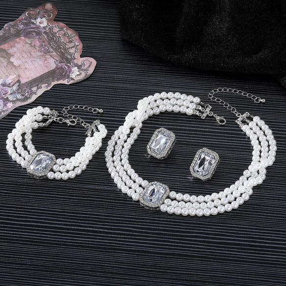 Jewelry Elegant Multilayer Imitation Pearl Necklace With Love Water Drop Bell Pattern Artificial Crystal Pendant For Women