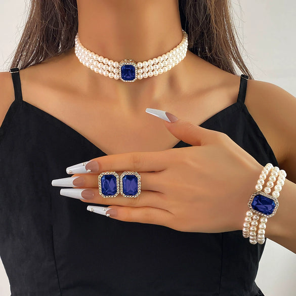 Jewelry Elegant Multilayer Imitation Pearl Necklace With Love Water Drop Bell Pattern Artificial Crystal Pendant For Women