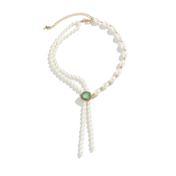 Jewelry Elegant Retro Asymmetric Imitation Pearl Tassel Heartshaped Alloy Geometric Electroplated Necklace For Women