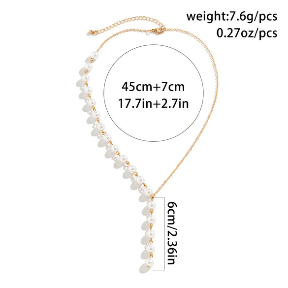 Jewelry Elegant Retro Asymmetric Imitation Pearl Tassel Heartshaped Alloy Geometric Electroplated Necklace For Women
