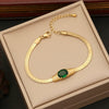 Jewelry Emerald Stainless Steel Necklace Set With Snake Bone Chain And Geometric Design Electroplated