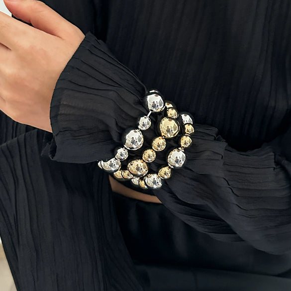 Jewelry Exaggerated Geometric Imitation Pearls And Ccb Electroplated Bracelet Set