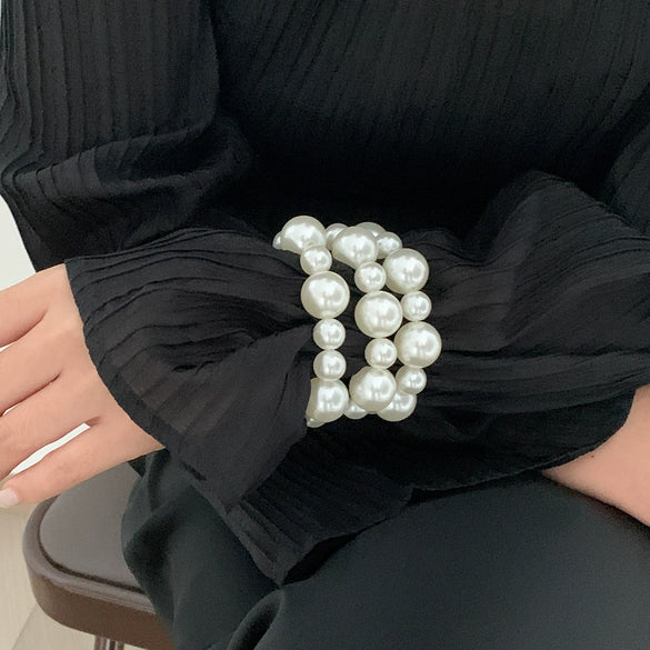 Jewelry Exaggerated Geometric Imitation Pearls And Ccb Electroplated Bracelet Set