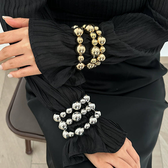 Jewelry Exaggerated Geometric Imitation Pearls And Ccb Electroplated Bracelet Set