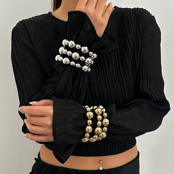 Jewelry Exaggerated Geometric Imitation Pearls And Ccb Electroplated Bracelet Set