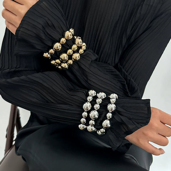 Jewelry Exaggerated Geometric Imitation Pearls And Ccb Electroplated Bracelet Set