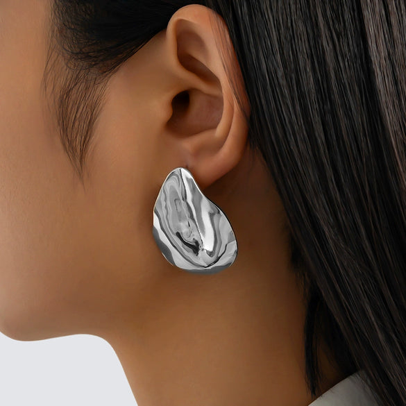 Jewelry Exaggerated Irregular Oval Metal Geometric Electroplated Earrings For Women