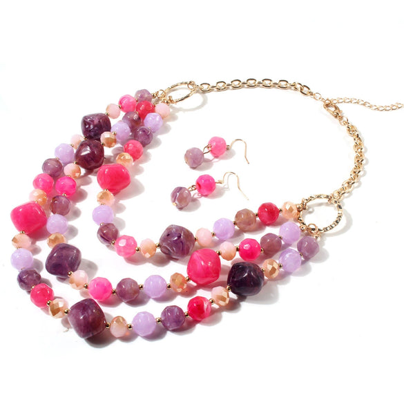 Jewelry Exaggerated Resin Multilayer Clavicle Chain Statement Necklace With Plastic Mixed Gem Inlay Geometric Style