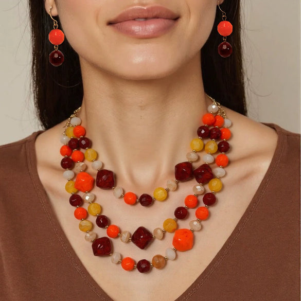 Jewelry Exaggerated Resin Multilayer Clavicle Chain Statement Necklace With Plastic Mixed Gem Inlay Geometric Style
