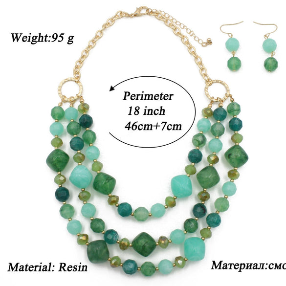 Jewelry Exaggerated Resin Multilayer Clavicle Chain Statement Necklace With Plastic Mixed Gem Inlay Geometric Style