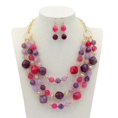 Jewelry Exaggerated Resin Multilayer Clavicle Chain Statement Necklace With Plastic Mixed Gem Inlay Geometric Style