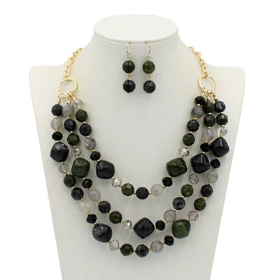 Jewelry Exaggerated Resin Multilayer Clavicle Chain Statement Necklace With Plastic Mixed Gem Inlay Geometric Style