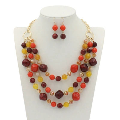 Jewelry Exaggerated Resin Multilayer Clavicle Chain Statement Necklace With Plastic Mixed Gem Inlay Geometric Style