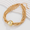 Jewelry Exaggerated Round Bead Pendant Clavicle Necklace Women Hiphop Trendy Metal Multilayered Imitation Pearl Ball Chain Electroplating Geometric Style