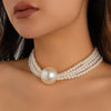 Jewelry Exaggerated Round Bead Pendant Clavicle Necklace Women Hiphop Trendy Metal Multilayered Imitation Pearl Ball Chain Electroplating Geometric Style