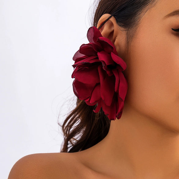 Jewelry Fabric Flower Exaggerated Handmade Earrings