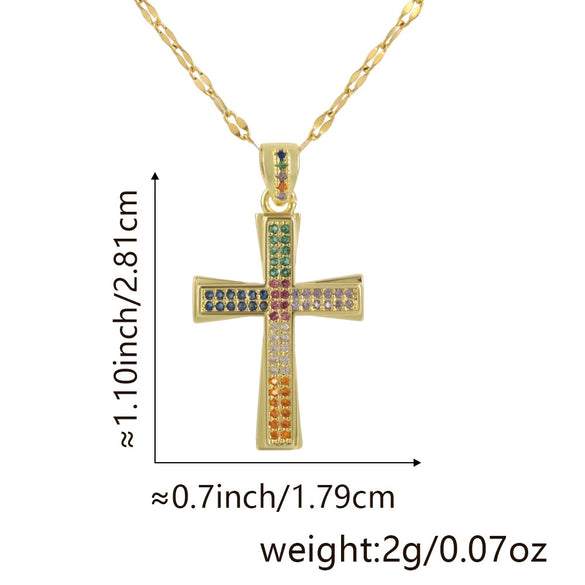 Jewelry Fashion Pendant Copper Zircon Goldplated Cross Lip Chain Electroplating Geometric Style