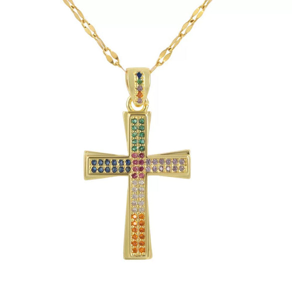 Jewelry Fashion Pendant Copper Zircon Goldplated Cross Lip Chain Electroplating Geometric Style