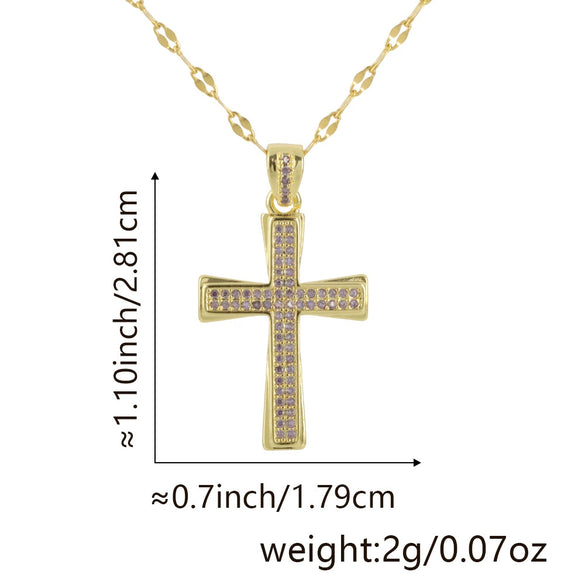 Jewelry Fashion Pendant Copper Zircon Goldplated Cross Lip Chain Electroplating Geometric Style