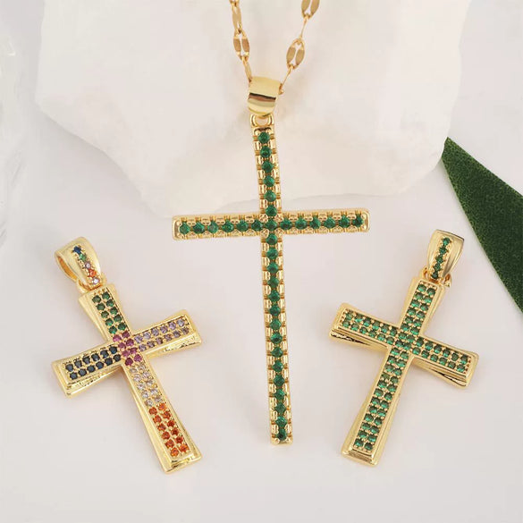 Jewelry Fashion Pendant Copper Zircon Goldplated Cross Lip Chain Electroplating Geometric Style