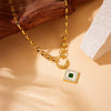 Jewelry Fashion Retro Gold Plated Square Diamond White Shell Stainless Steel Pendant Chain Bracelet Earrings Necklace For Women