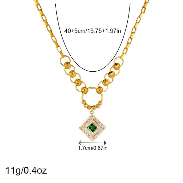Jewelry Fashion Retro Gold Plated Square Diamond White Shell Stainless Steel Pendant Chain Bracelet Earrings Necklace For Women