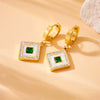 Jewelry Fashion Retro Gold Plated Square Diamond White Shell Stainless Steel Pendant Chain Bracelet Earrings Necklace For Women