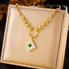 Jewelry Fashion Retro Gold Plated Square Diamond White Shell Stainless Steel Pendant Chain Bracelet Earrings Necklace For Women