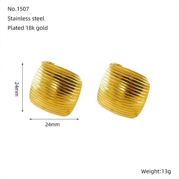 Jewelry Fashion Simple Geometric 316L Stainless Steel Earrings For Women With Electroplating And Wave Pattern