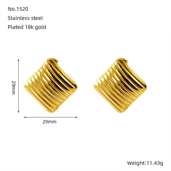 Jewelry Fashion Simple Geometric 316L Stainless Steel Earrings For Women With Electroplating And Wave Pattern