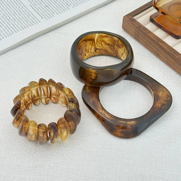 Jewelry Fashionable Retro Resin Asymmetrical Polygonal Elastic Handmade Bracelet