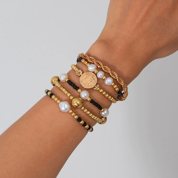 Jewelry Fivepointed Star Bracelet Set For Women Ccb Rice Beads Crystal Imitation Pearl Alloy Iron Chain Electroplating Ins Style