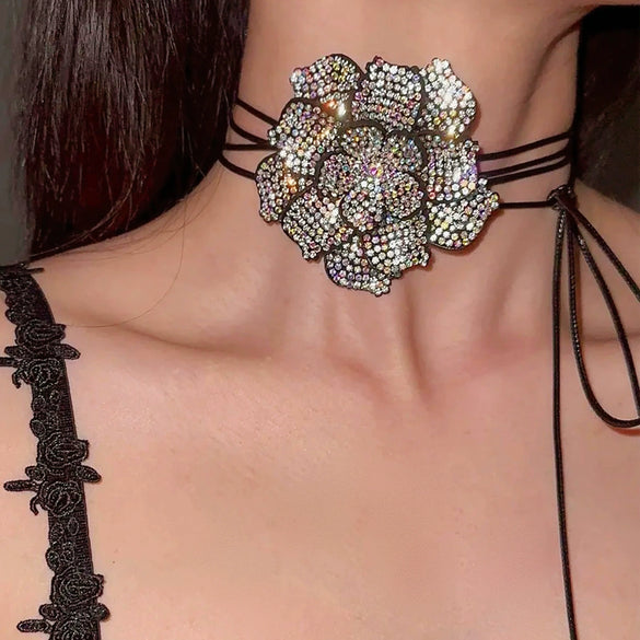 Jewelry Flannel Wax Line Pull Multilayer Tassel Flower Diamond Retro Necklace