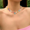 Jewelry Flower Beaded Clavicle Chain Necklace Handmade With Plastic Resin Alloy And Ball Chain For Women