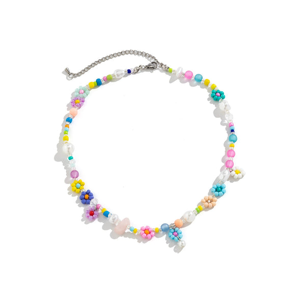 Jewelry Flower Beaded Clavicle Chain Necklace Handmade With Plastic Resin Alloy And Ball Chain For Women