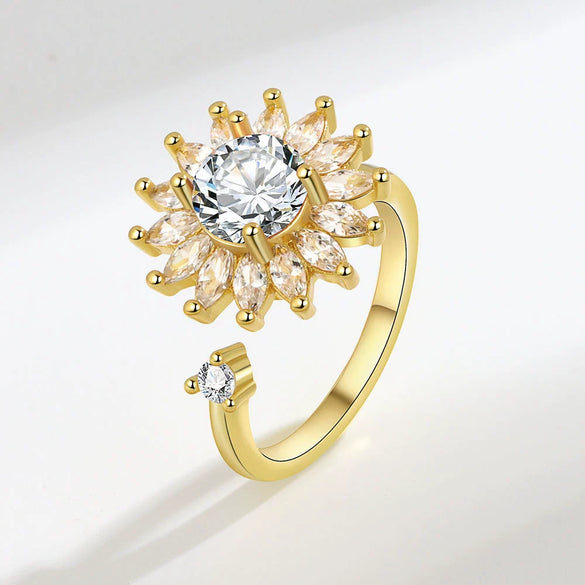 Jewelry Flower Shaped Zircon Ring Copper Electroplating Women's