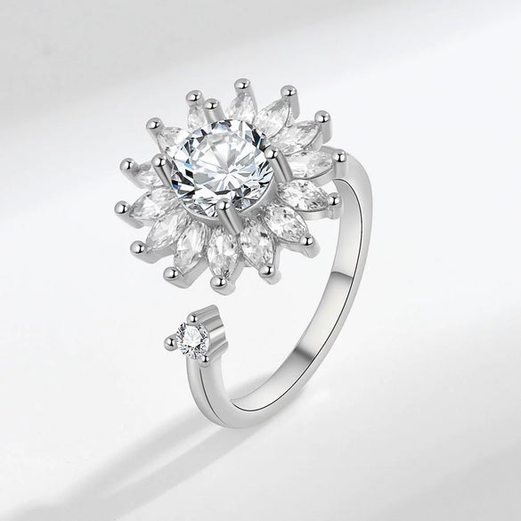 Jewelry Flower Shaped Zircon Ring Copper Electroplating Women's