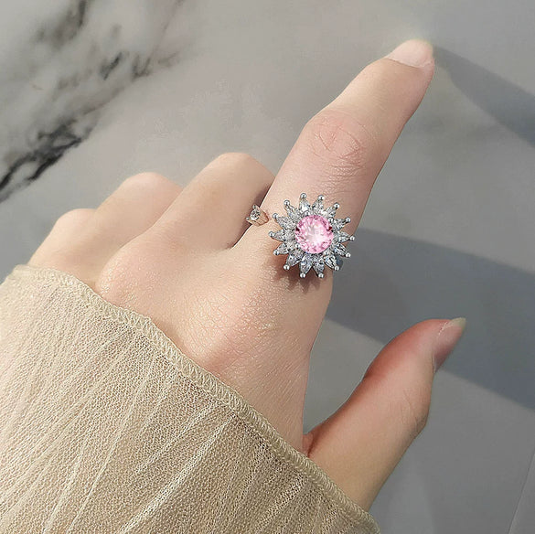Jewelry Flower Shaped Zircon Ring Copper Electroplating Women's