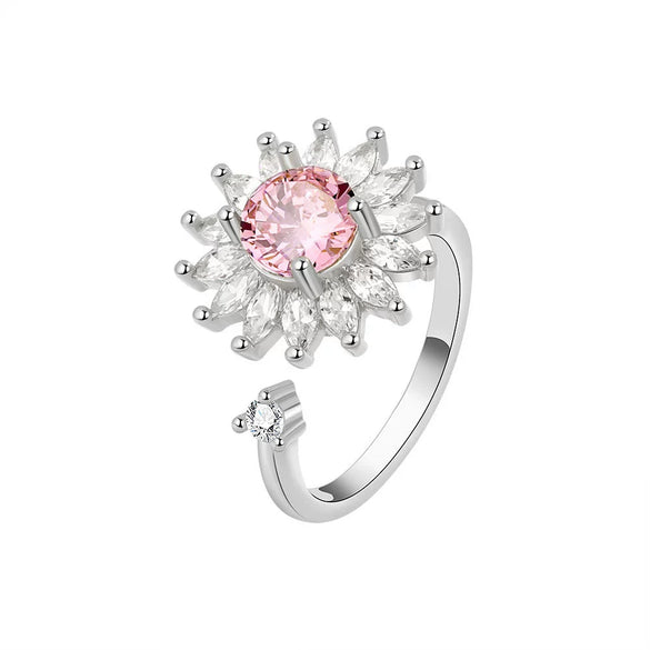 Jewelry Flower Shaped Zircon Ring Copper Electroplating Women's