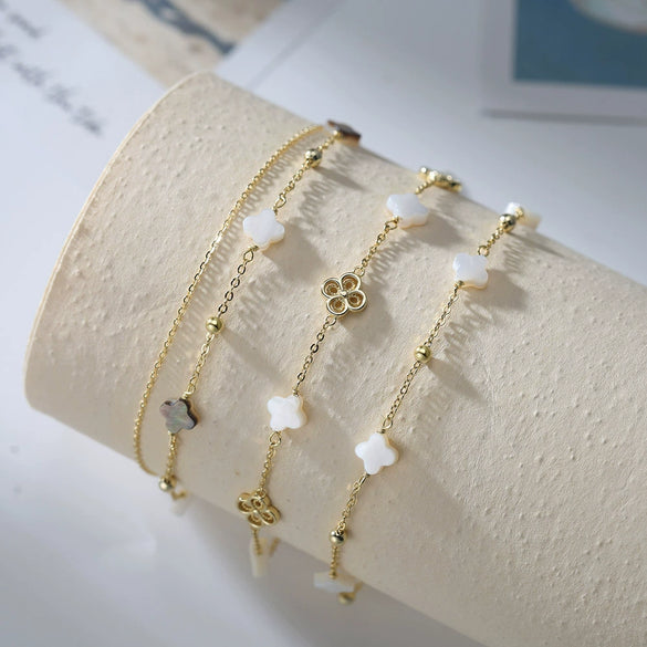 Jewelry Fourleaf Clover Anklet 925 Silver Geometric Women's Fashion Foot Accessories
