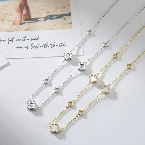 Jewelry Fourleaf Clover Fritillaria Necklace S925 Sterling Silver Geometric Style Electroplating O Word Chain For Women