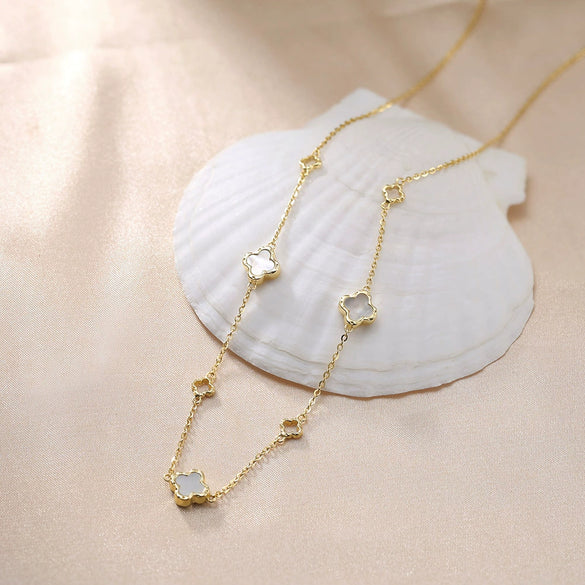 Jewelry Fourleaf Clover Fritillaria Necklace S925 Sterling Silver Geometric Style Electroplating O Word Chain For Women