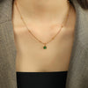 Jewelry French Retro Green Glass Stone Pendant Necklace 316L Stainless Steel 18K Gold Plated Geometric Fashion For Women