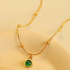 Jewelry French Retro Green Glass Stone Pendant Necklace 316L Stainless Steel 18K Gold Plated Geometric Fashion For Women