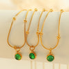 Jewelry French Retro Green Glass Stone Pendant Necklace 316L Stainless Steel 18K Gold Plated Geometric Fashion For Women