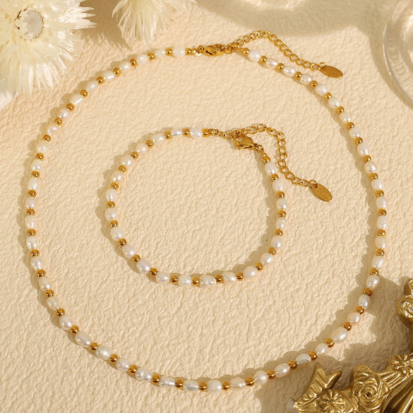 Jewelry Freshwater Pearl 316L Stainless Steel Electroplating Geometric Women's Necklace Bracelet