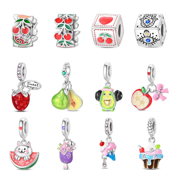 Jewelry Fruit Avocado Pear Raspberry Apple Charm Hanging Bead Silver Plated Dripping Oil