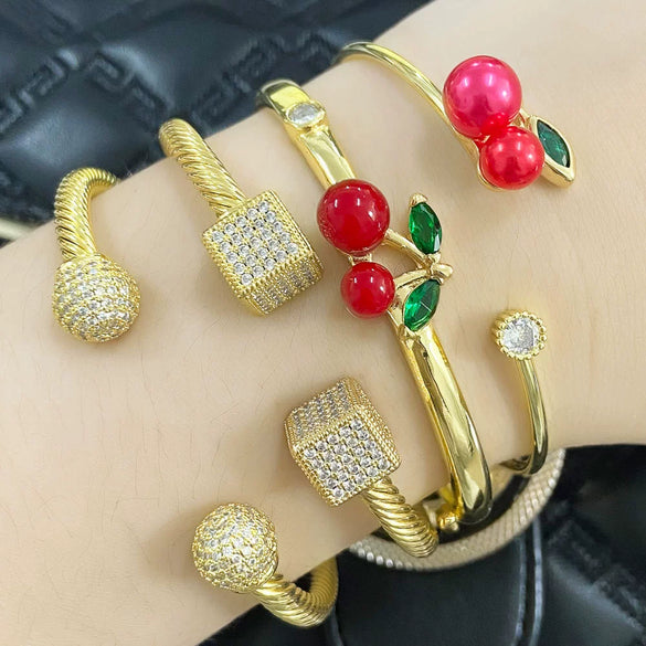 Jewelry Fruit Cherry Square Copper Goldplated Bracelet