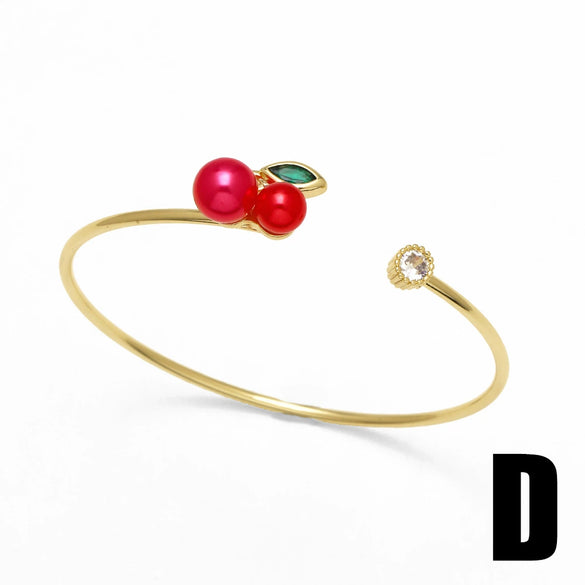 Jewelry Fruit Cherry Square Copper Goldplated Bracelet