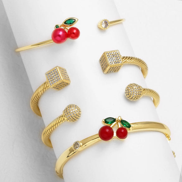 Jewelry Fruit Cherry Square Copper Goldplated Bracelet